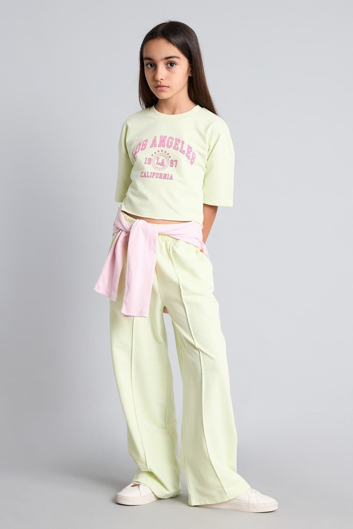 2-Pack Crop Top Wide Leg Bottom Pink Set Girl