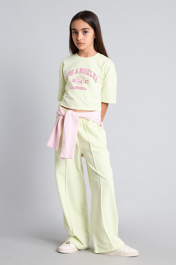 2-Pack Crop Top Wide Leg Bottom Pink Set Girl