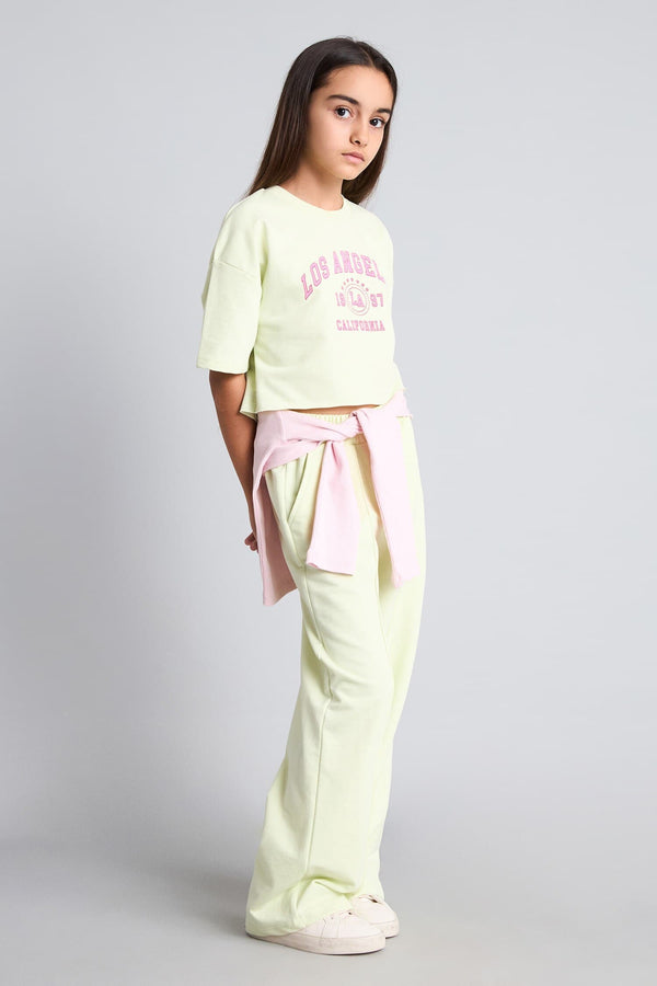 2-Pack Crop Top Wide Leg Bottom Pink Set Girl