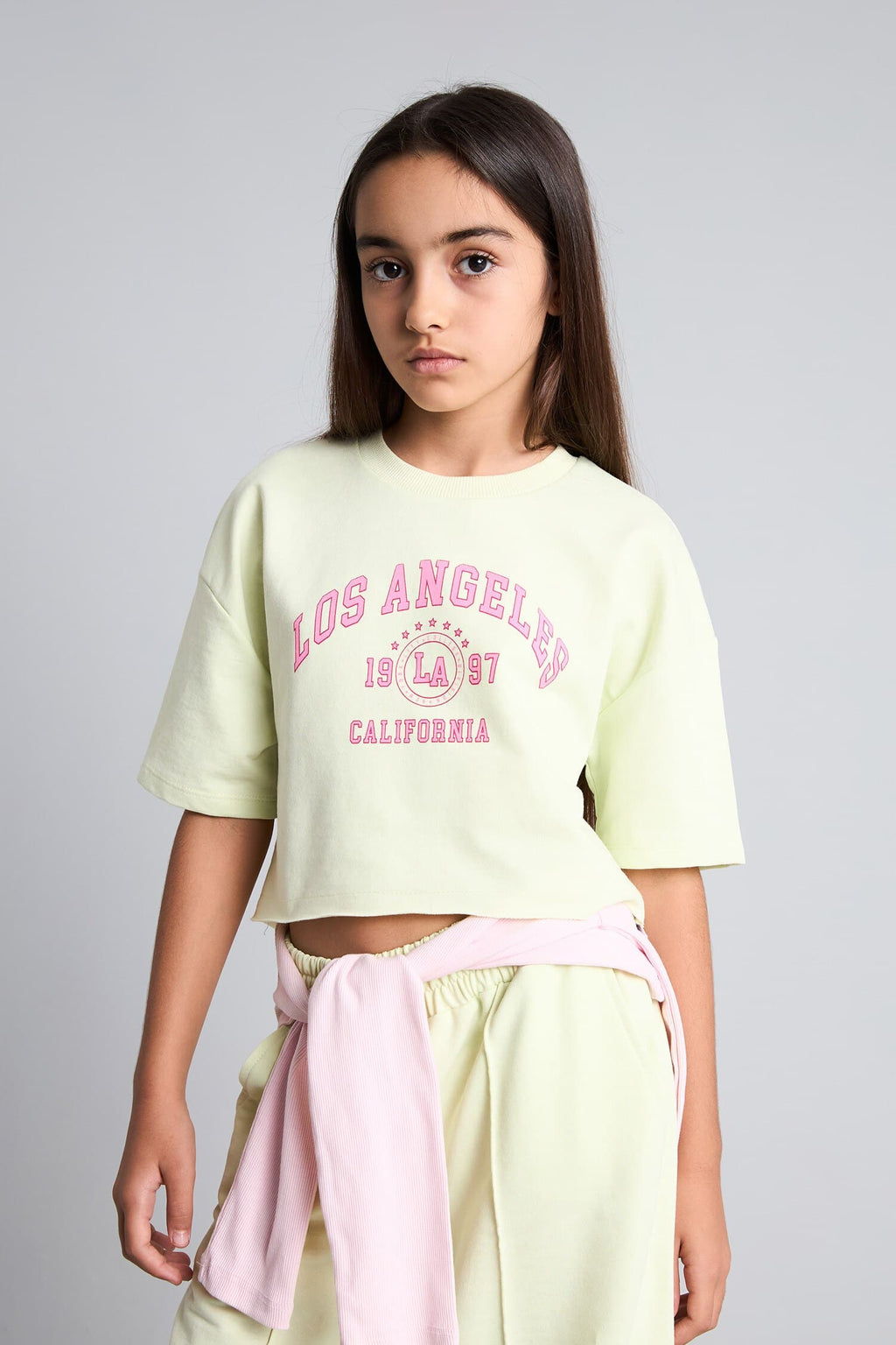 2-Pack Crop Top Wide Leg Bottom Pink Set Girl