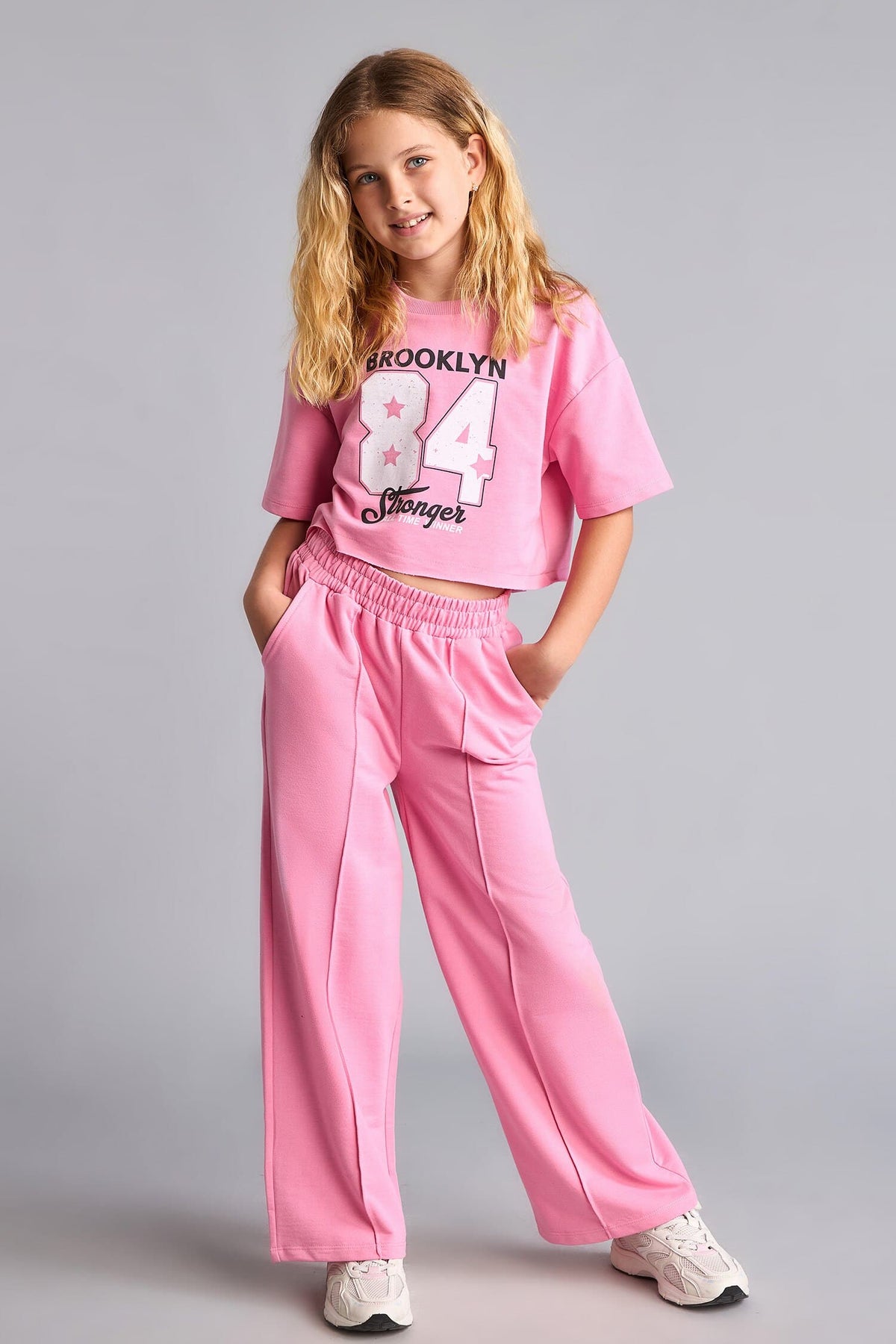 2-Pack Crop Top Wide Leg Bottom Pink Set Girl Main image