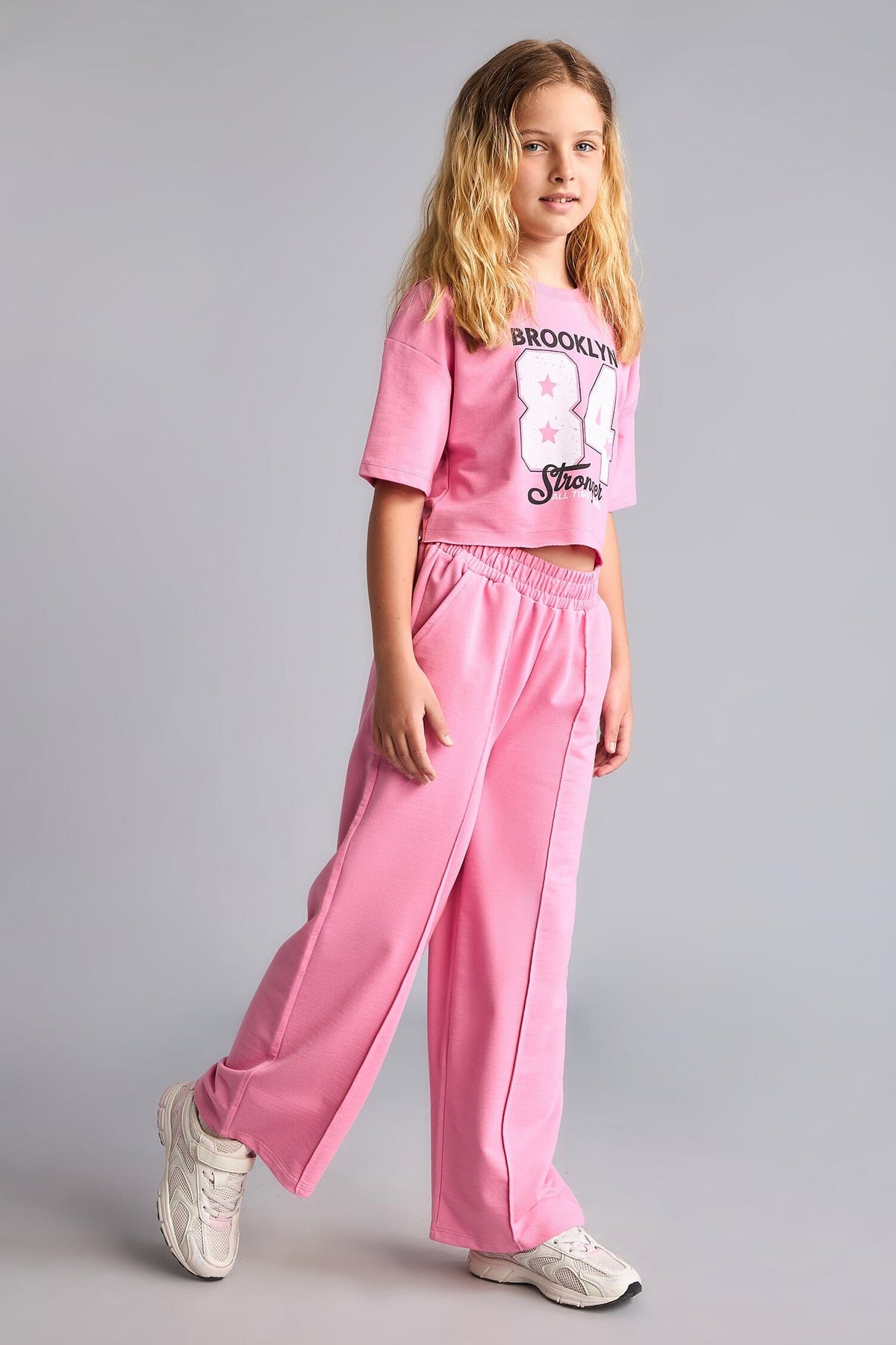 2-Pack Crop Top Wide Leg Bottom Pink Set Girl
