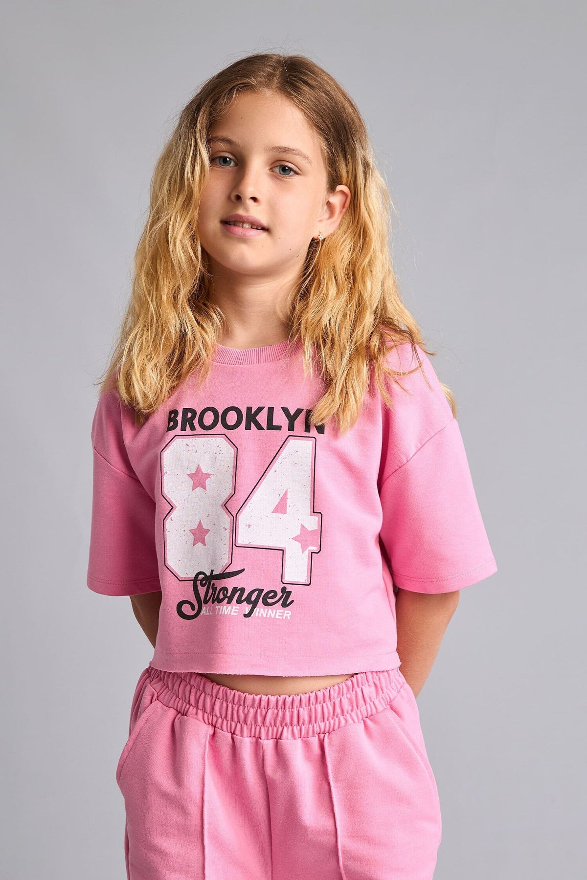 2-Pack Crop Top Wide Leg Bottom Pink Set Girl