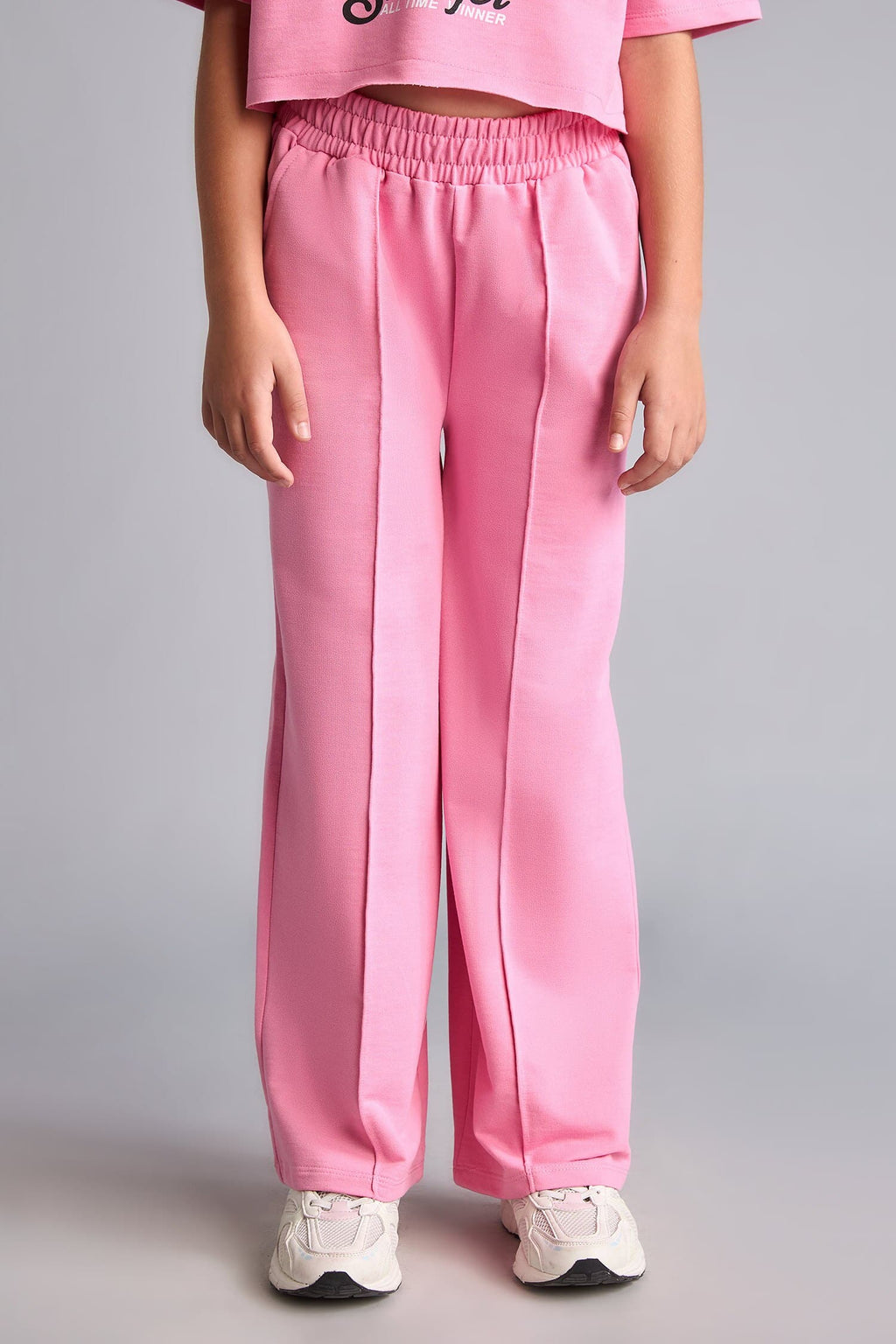 2-Pack Crop Top Wide Leg Bottom Pink Set Girl
