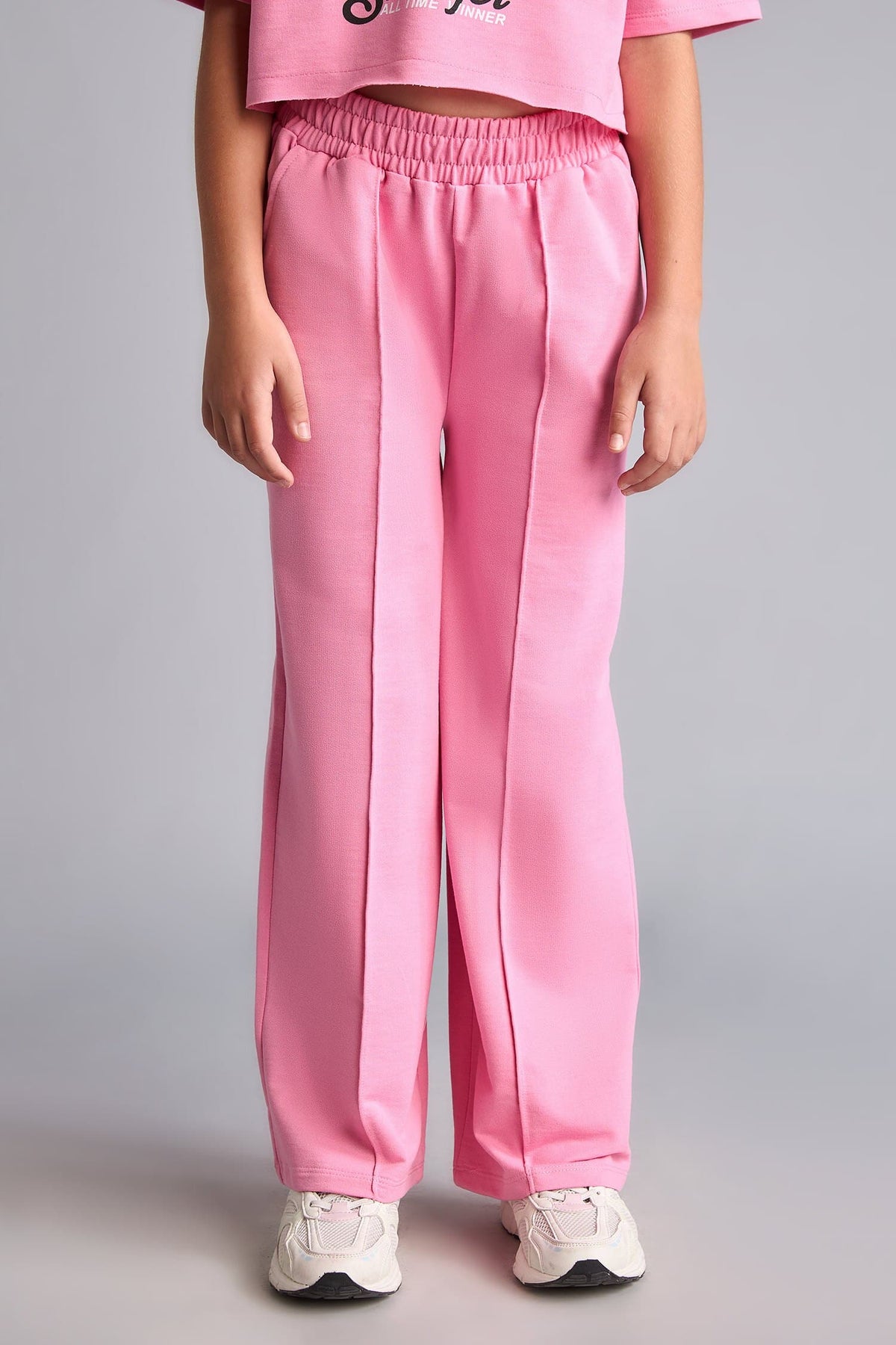 2-Pack Crop Top Wide Leg Bottom Pink Set Girl