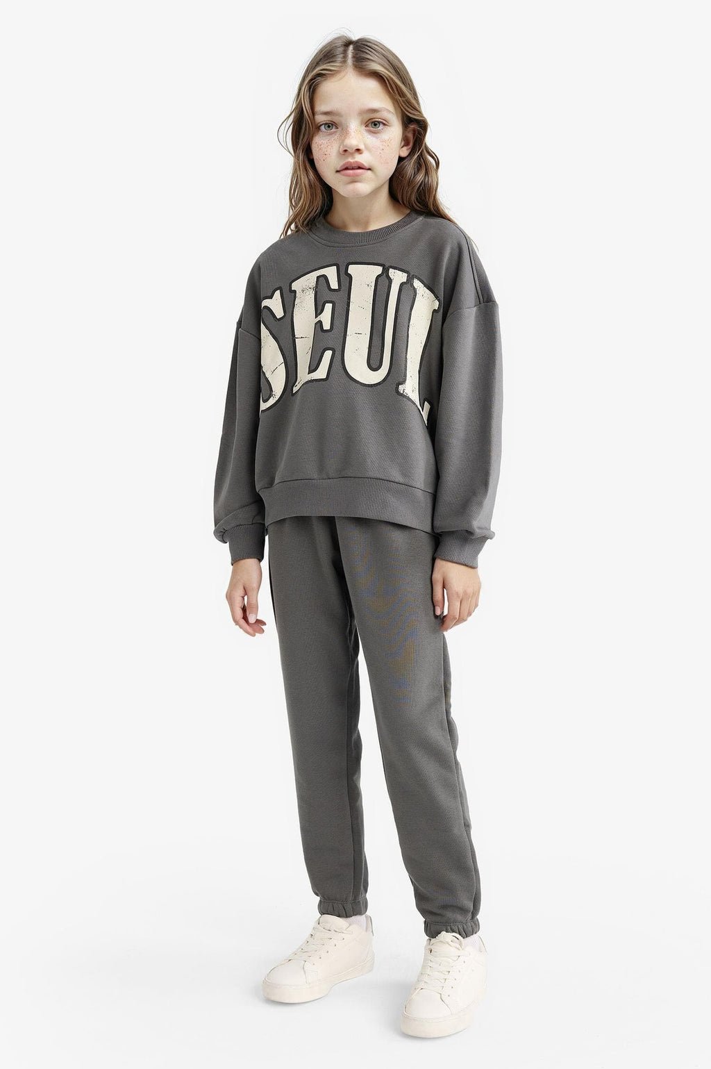 Girls 2-Piece Set Printed Sweatshirt Tracksuit Bottoms