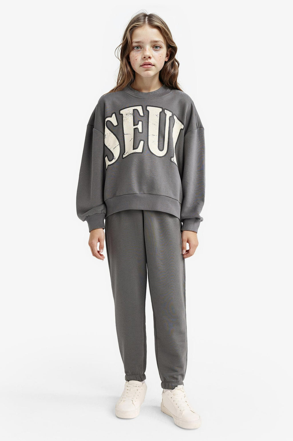 Girls 2-Piece Set Printed Sweatshirt Tracksuit Bottoms