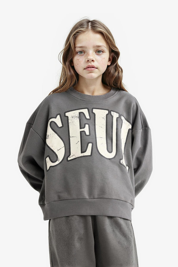 Girls 2-Piece Set Printed Sweatshirt Tracksuit Bottoms
