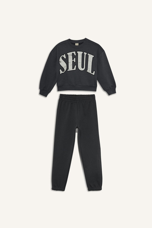 Girls 2-Piece Set Printed Sweatshirt Tracksuit Bottoms