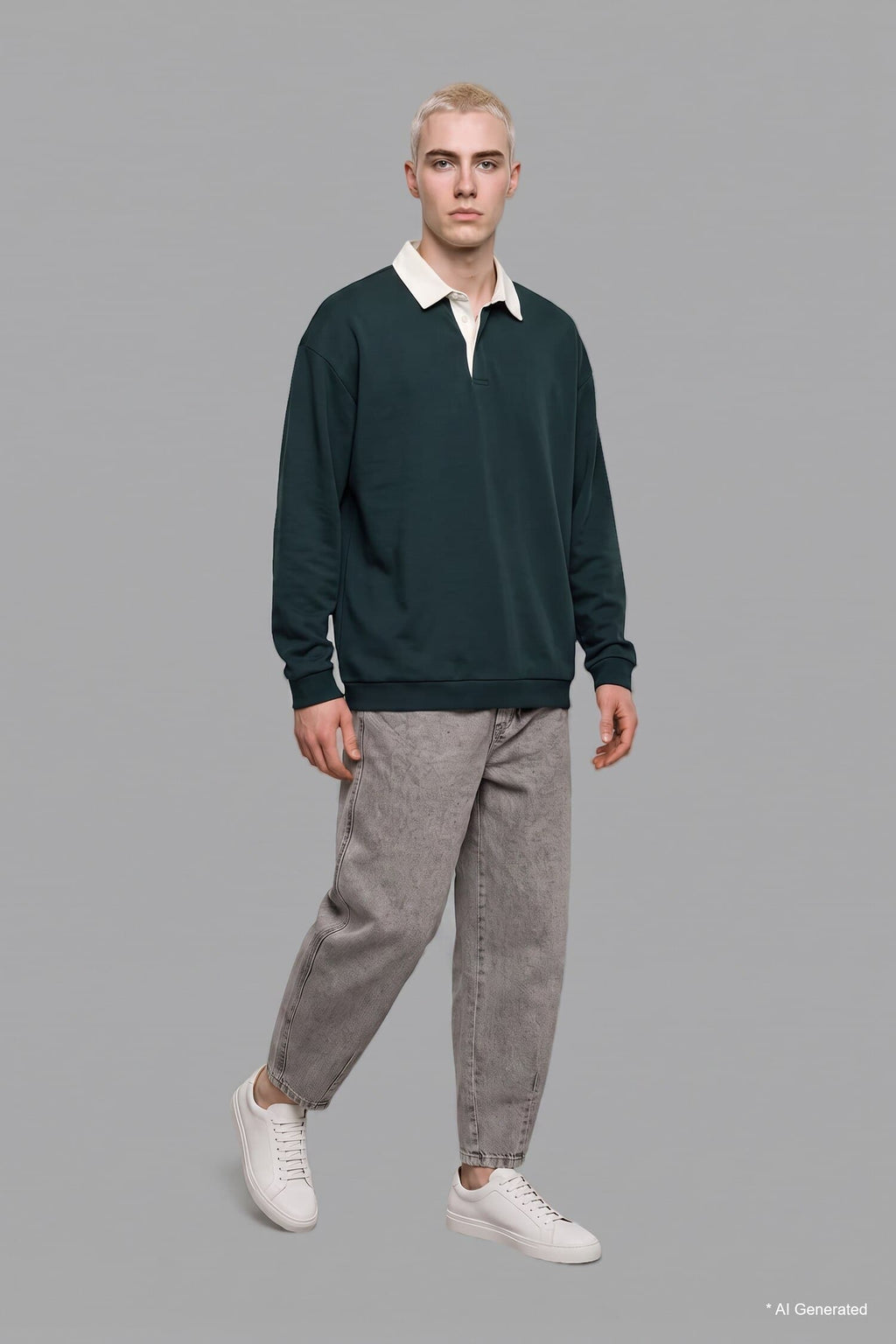 Boxy Fit Polo Collar Sweatshirt