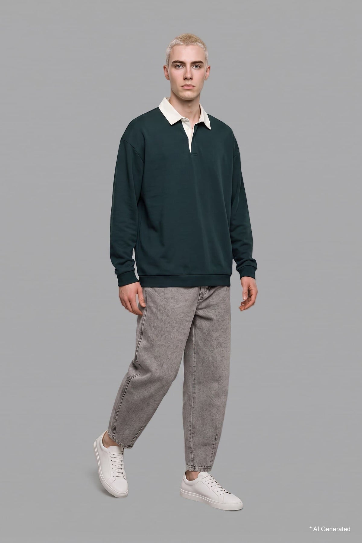 Boxy Fit Polo Collar Sweatshirt