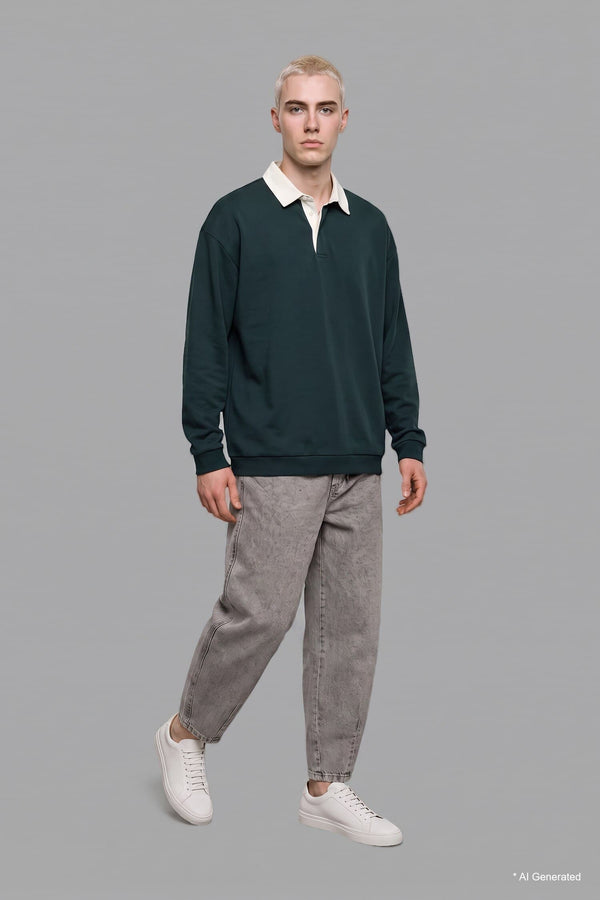 Boxy Fit Polo Collar Sweatshirt