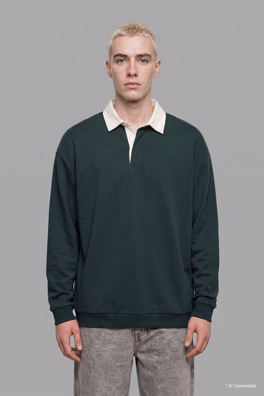 Boxy Fit Polo Collar Sweatshirt