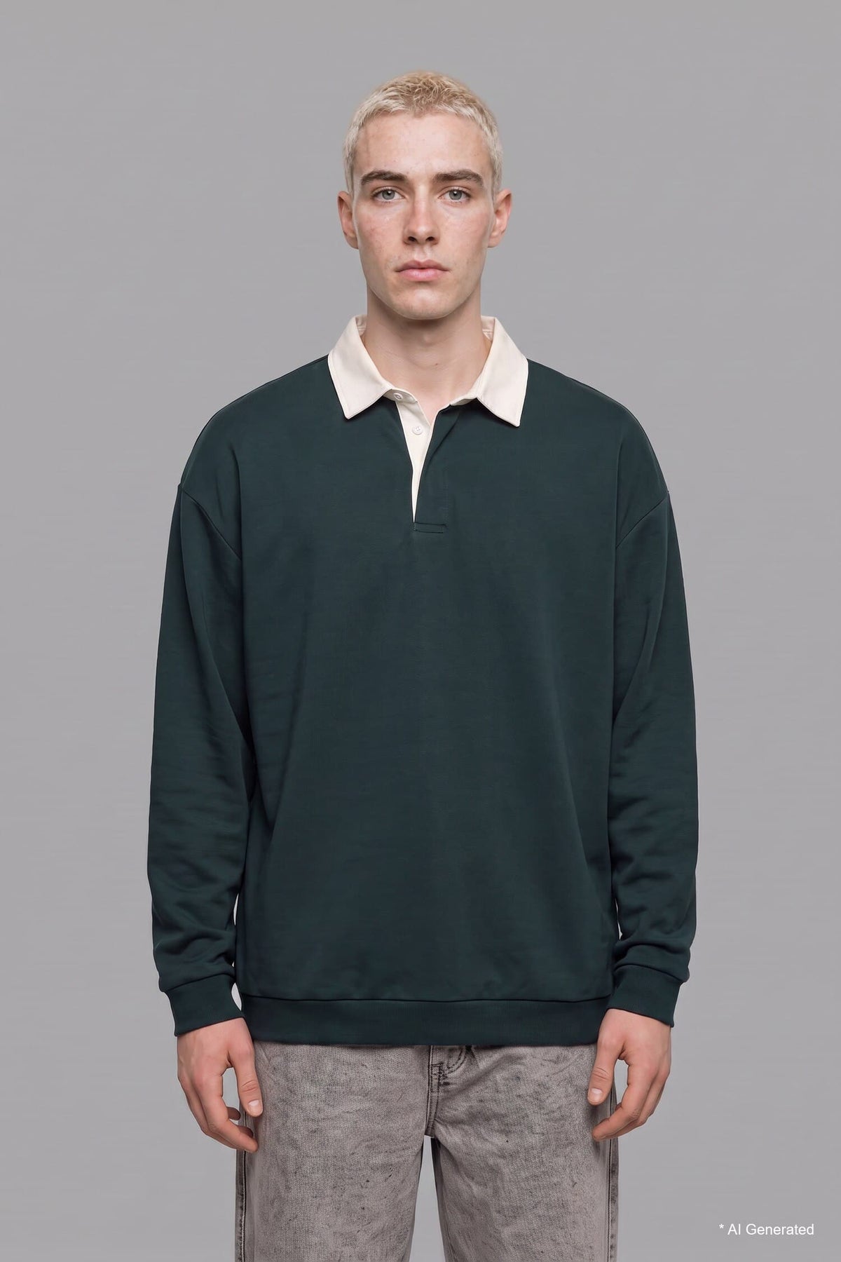 Boxy Fit Polo Collar Sweatshirt