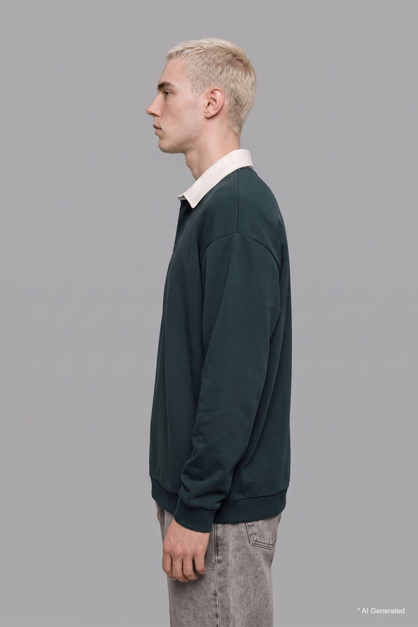 Boxy Fit Polo Collar Sweatshirt