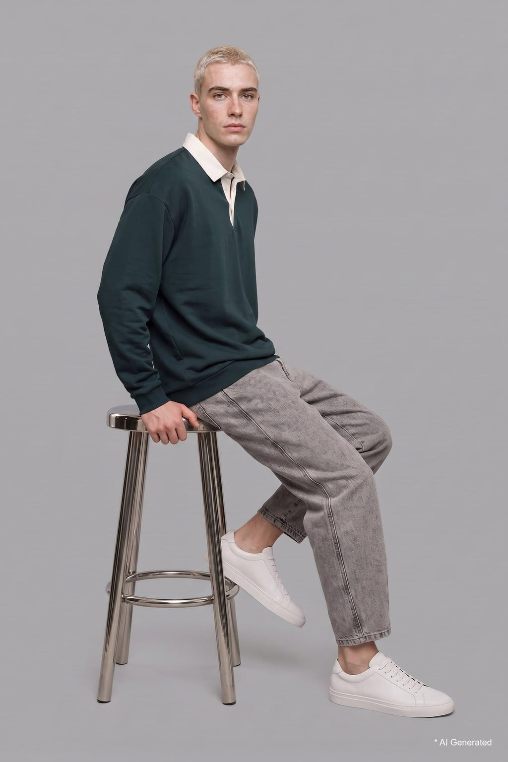 Boxy Fit Polo Collar Sweatshirt