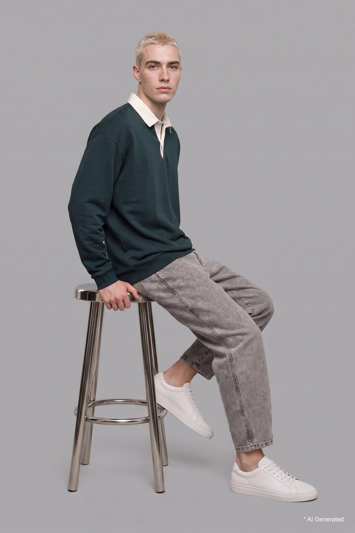 Boxy Fit Polo Collar Sweatshirt
