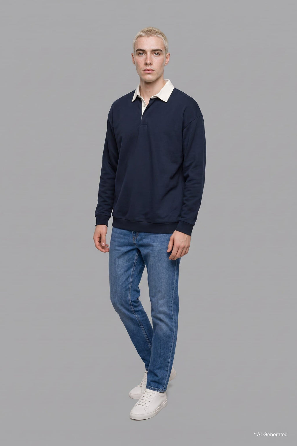 Boxy Fit Polo Collar Sweatshirt