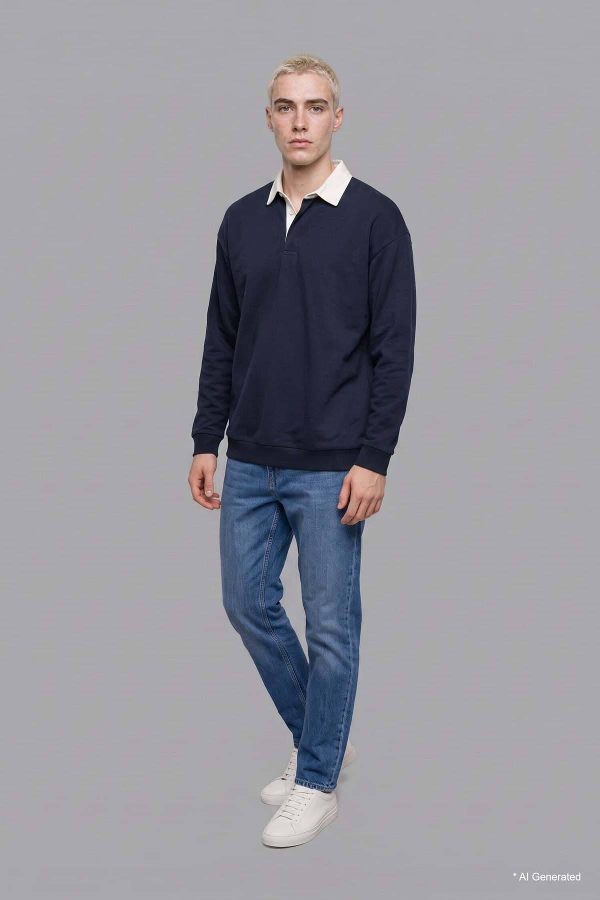 Boxy Fit Polo Collar Sweatshirt