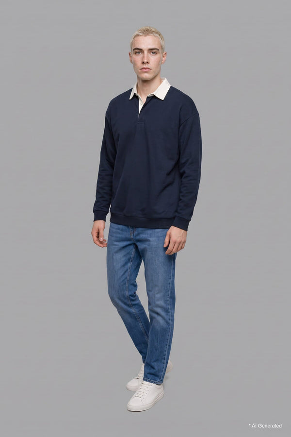 Boxy Fit Polo Collar Sweatshirt