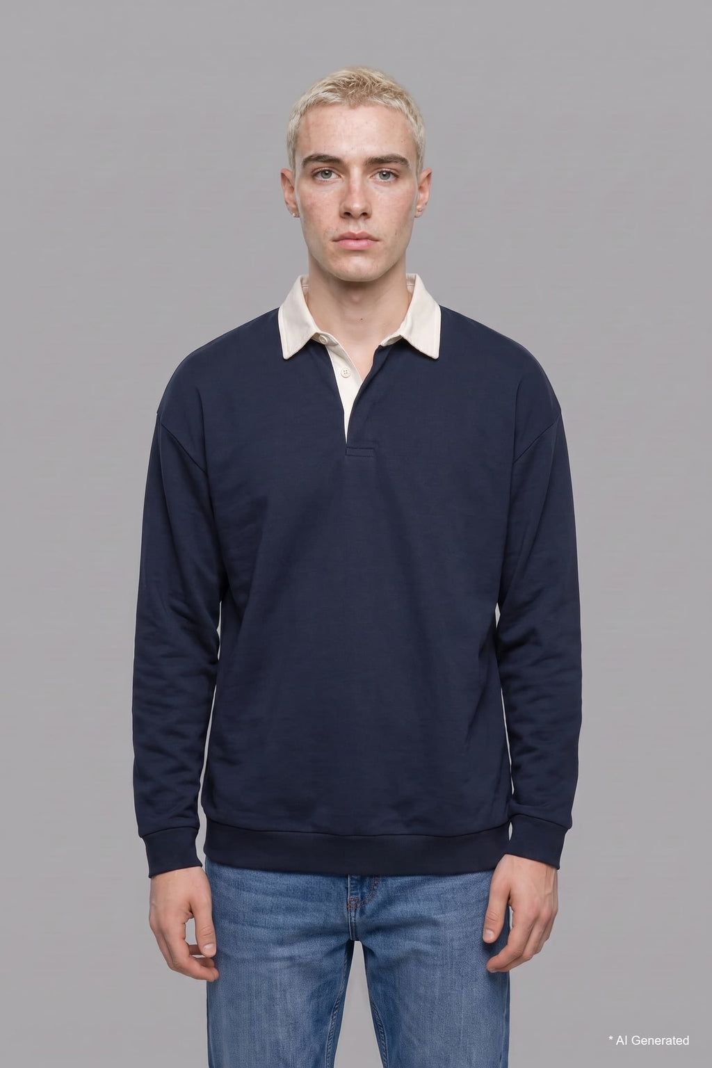 Boxy Fit Polo Collar Sweatshirt