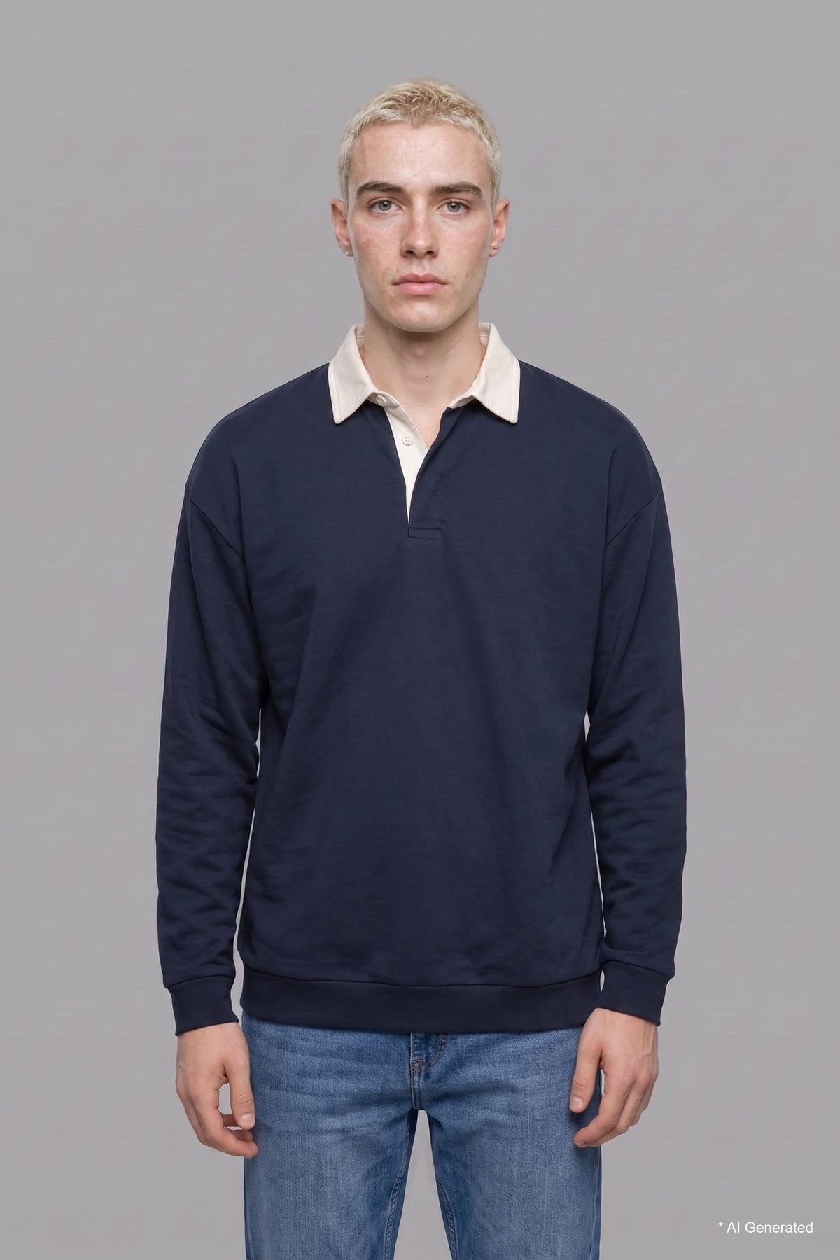 Boxy Fit Polo Collar Sweatshirt