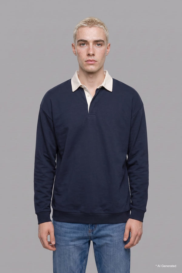 Boxy Fit Polo Collar Sweatshirt
