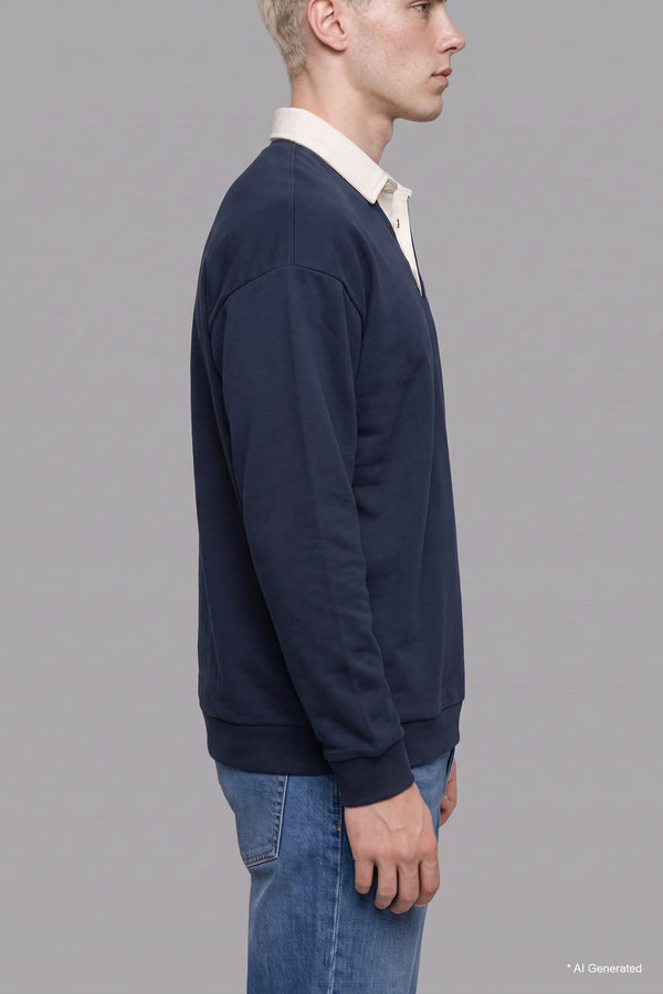 Boxy Fit Polo Collar Sweatshirt