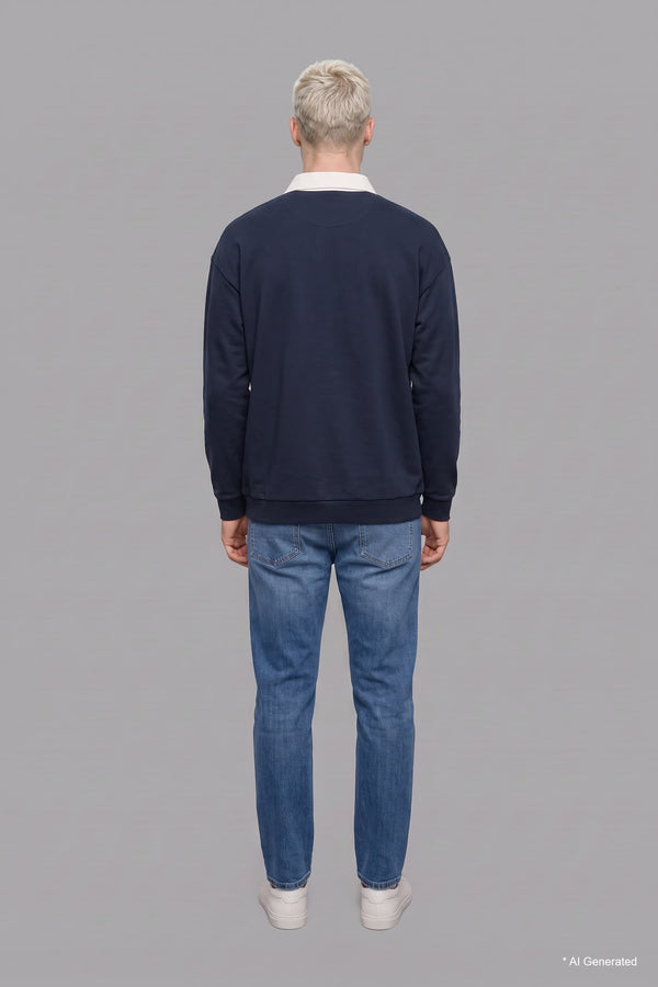 Boxy Fit Polo Collar Sweatshirt