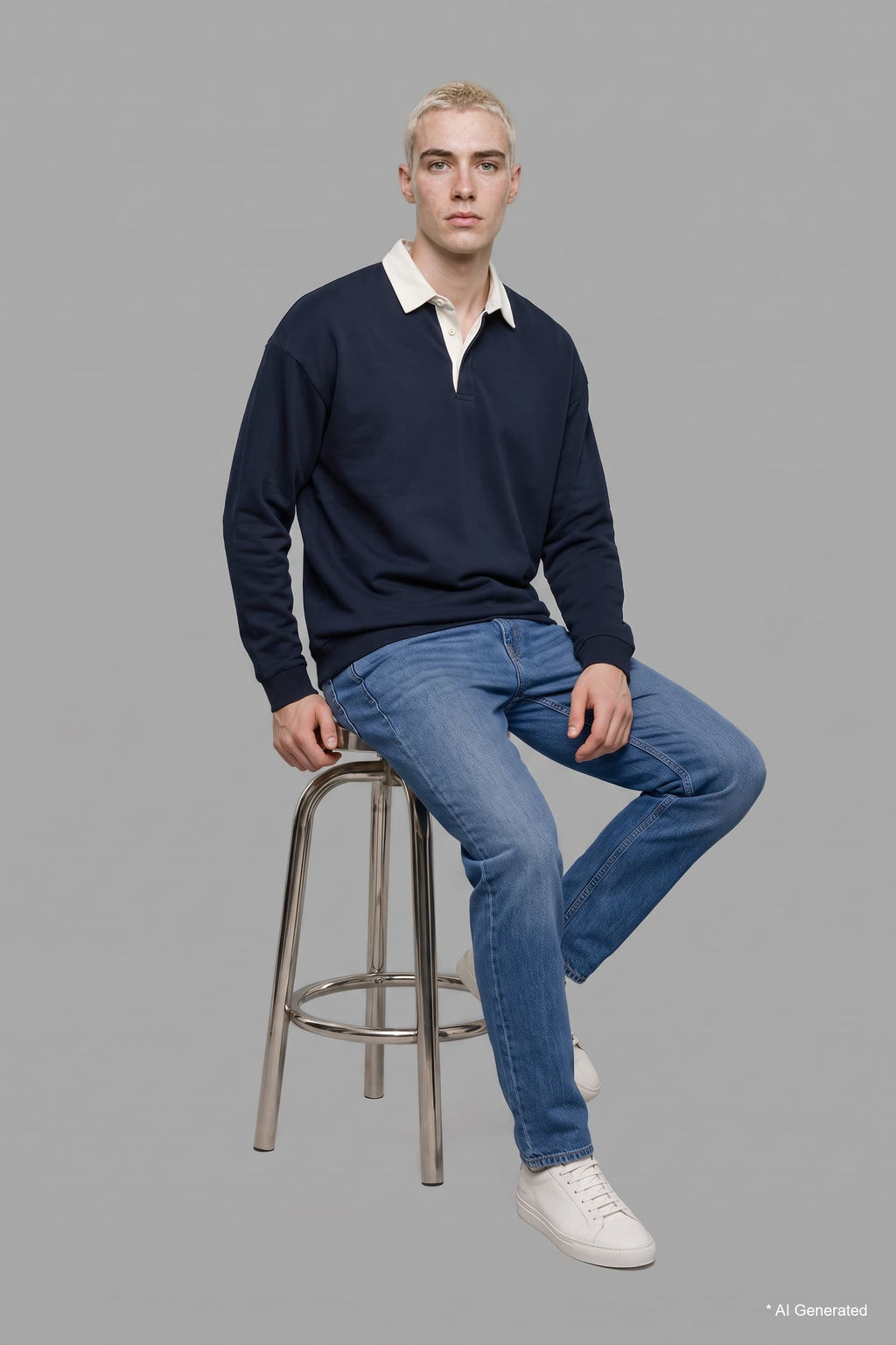 Boxy Fit Polo Collar Sweatshirt