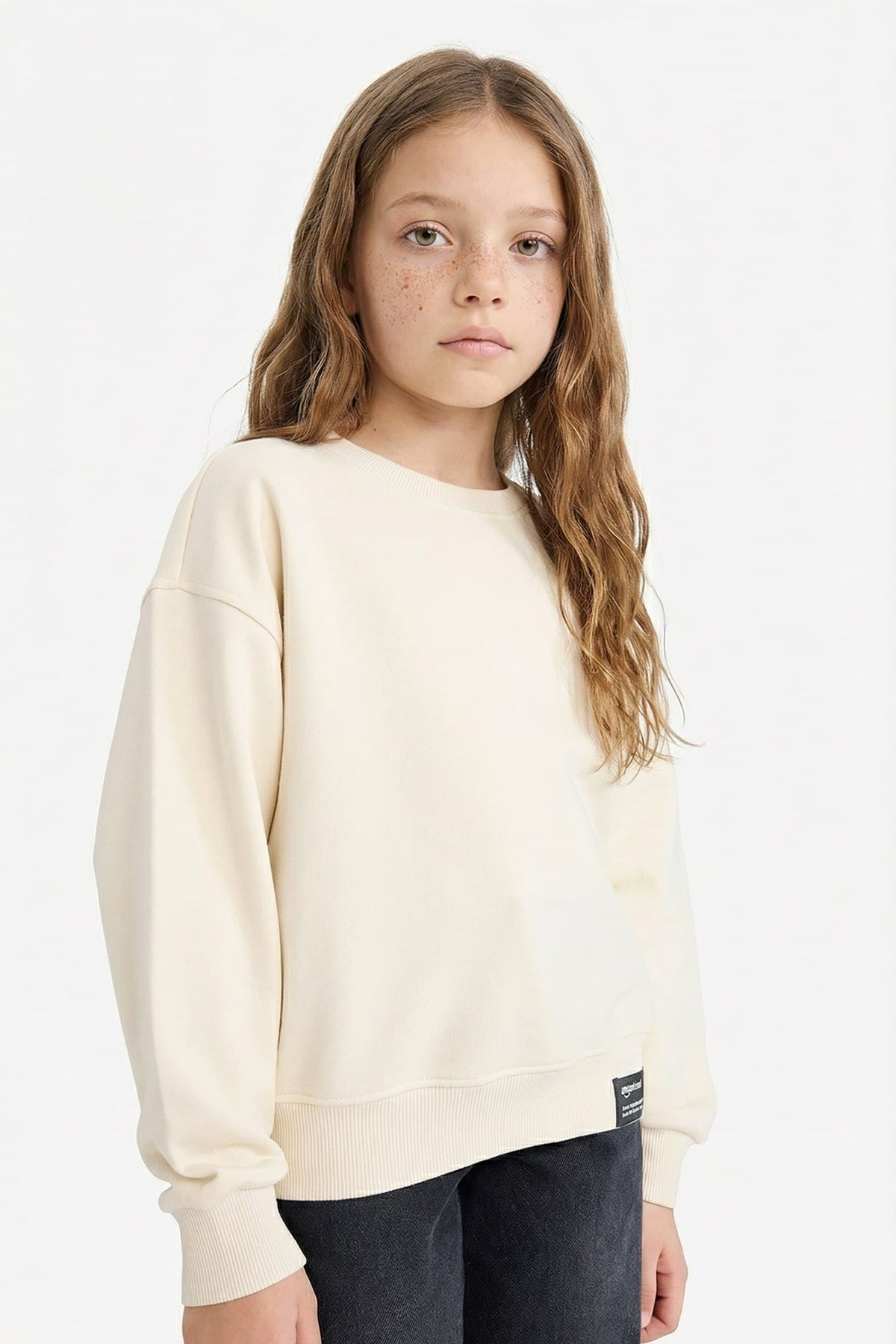 Relax Crew Neck Ecru Sweatshirt Girl Main image