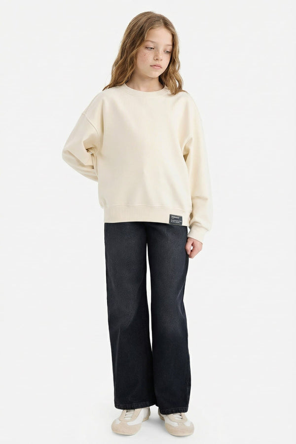 Relax Crew Neck Ecru Sweatshirt Girl