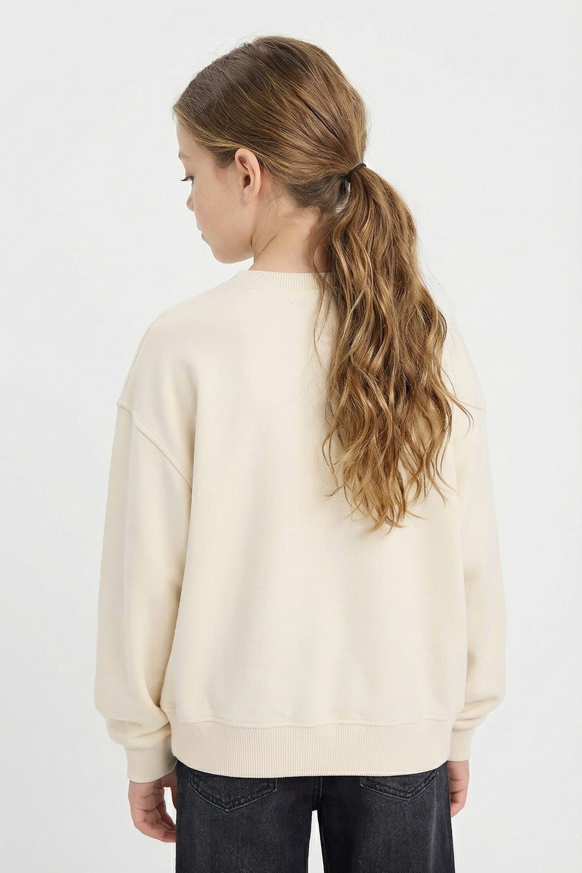 Relax Crew Neck Ecru Sweatshirt Girl