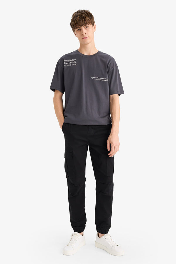 Regular Cargo Jogger Elastic Waist Jogger Leg Long Size Gabardine Pants With Cargo Pocket