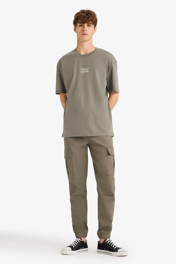 Regular Cargo Jogger Elastic Waist Jogger Leg Long Size Gabardine Pants With Cargo Pocket