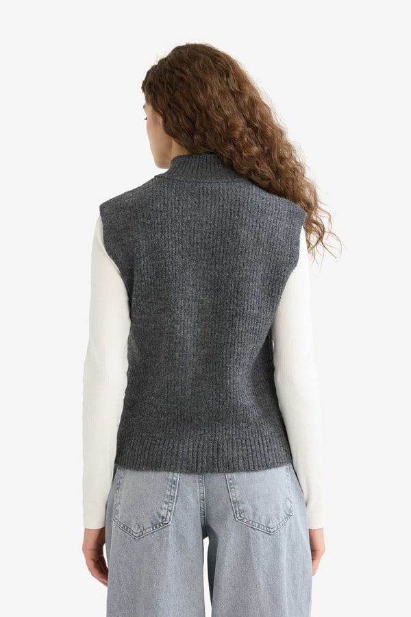 Regular Fit Half Turtleneck Zippered Knitwear Sweater