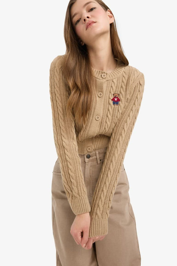 Cool Regular Fit Crew Neck Buttoned Knit Cardigan