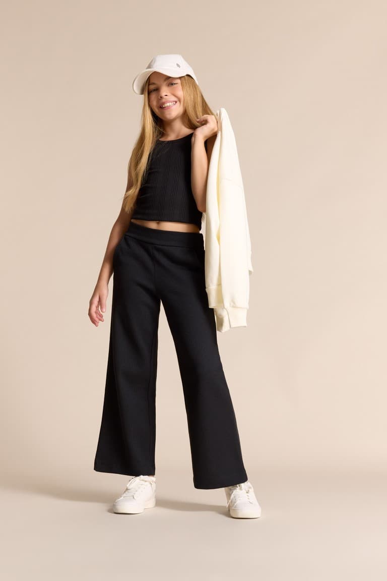 Wide Leg Waffle Pants Girl