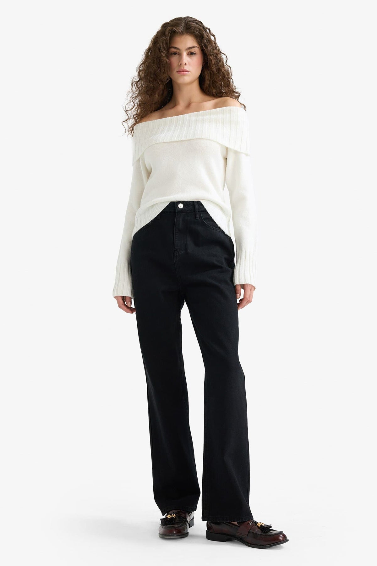 Slim Fit Slim Cut Open Shoulder Knitwear Sweater