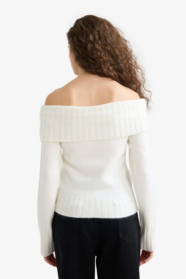 Slim Fit Slim Cut Open Shoulder Knitwear Sweater