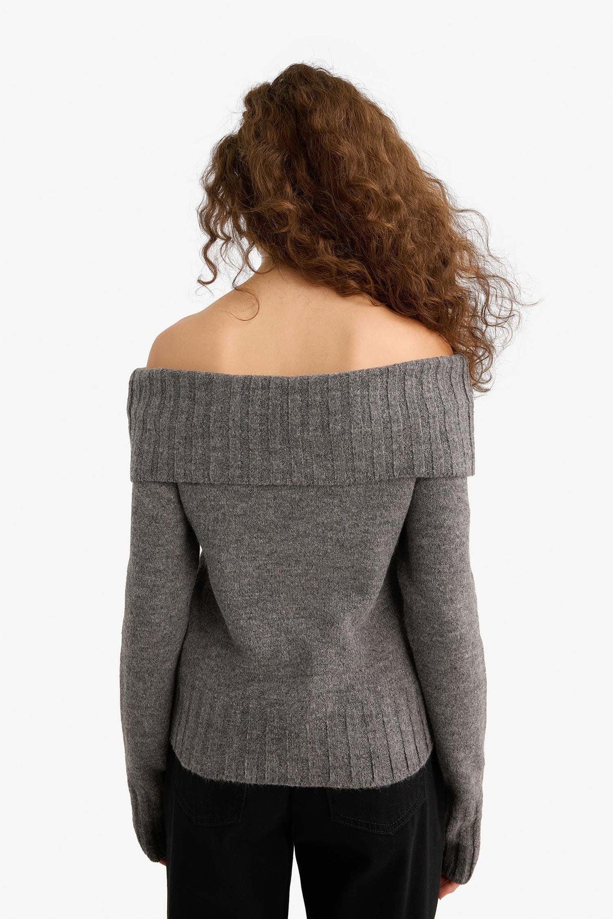 Slim Fit Slim Cut Open Shoulder Knitwear Sweater