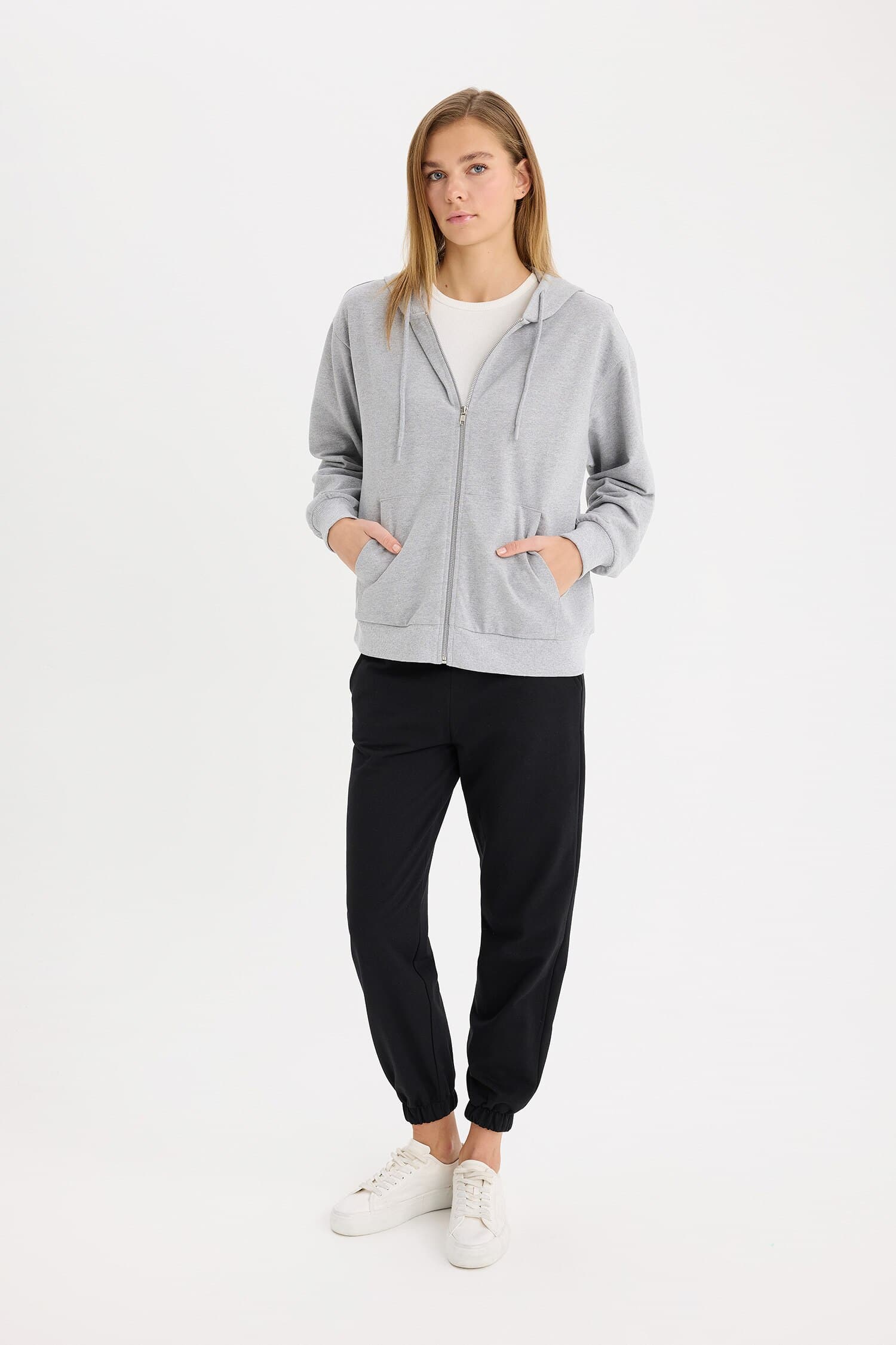 Relax Fit Hooded Basic Thin Sweatshirt Fabric Cardigan Secondary image
