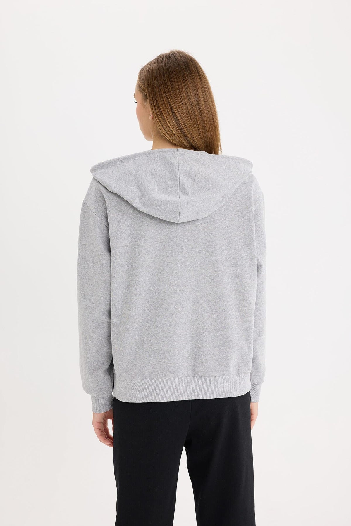 Relax Fit Hooded Basic Thin Sweatshirt Fabric Cardigan