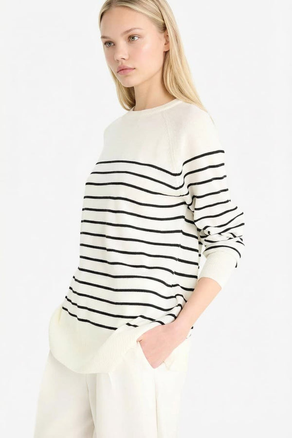 Regular Fit Crew Neck Striped Knit Sweater