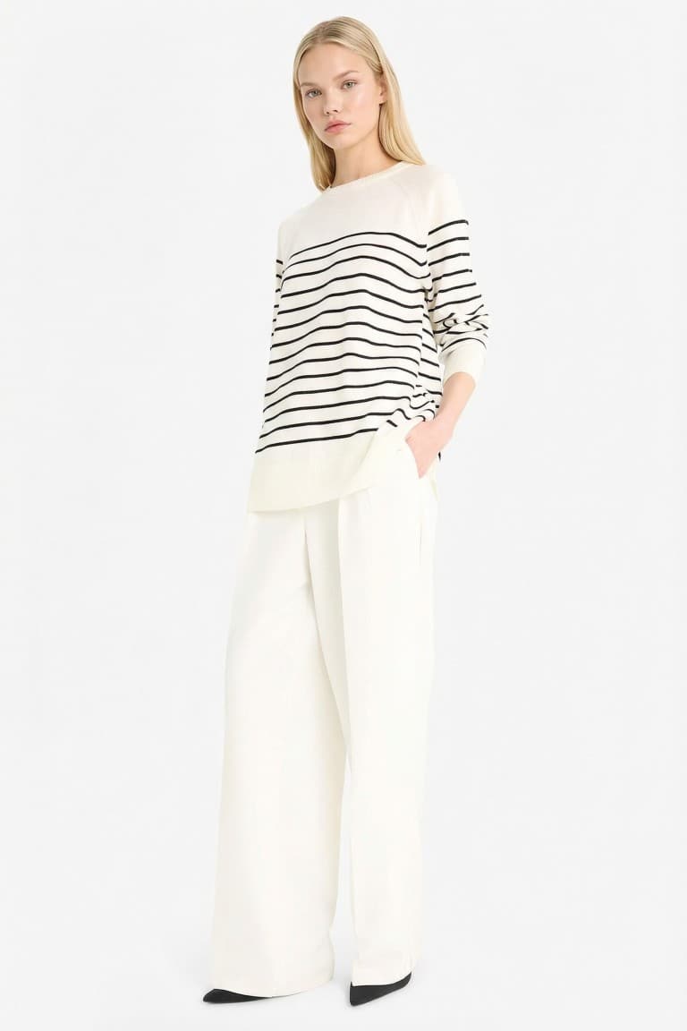 Regular Fit Crew Neck Striped Knit Sweater Secondary image