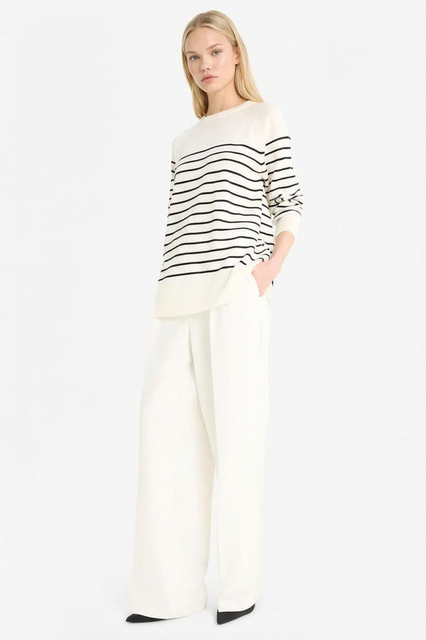 Regular Fit Crew Neck Striped Knit Sweater