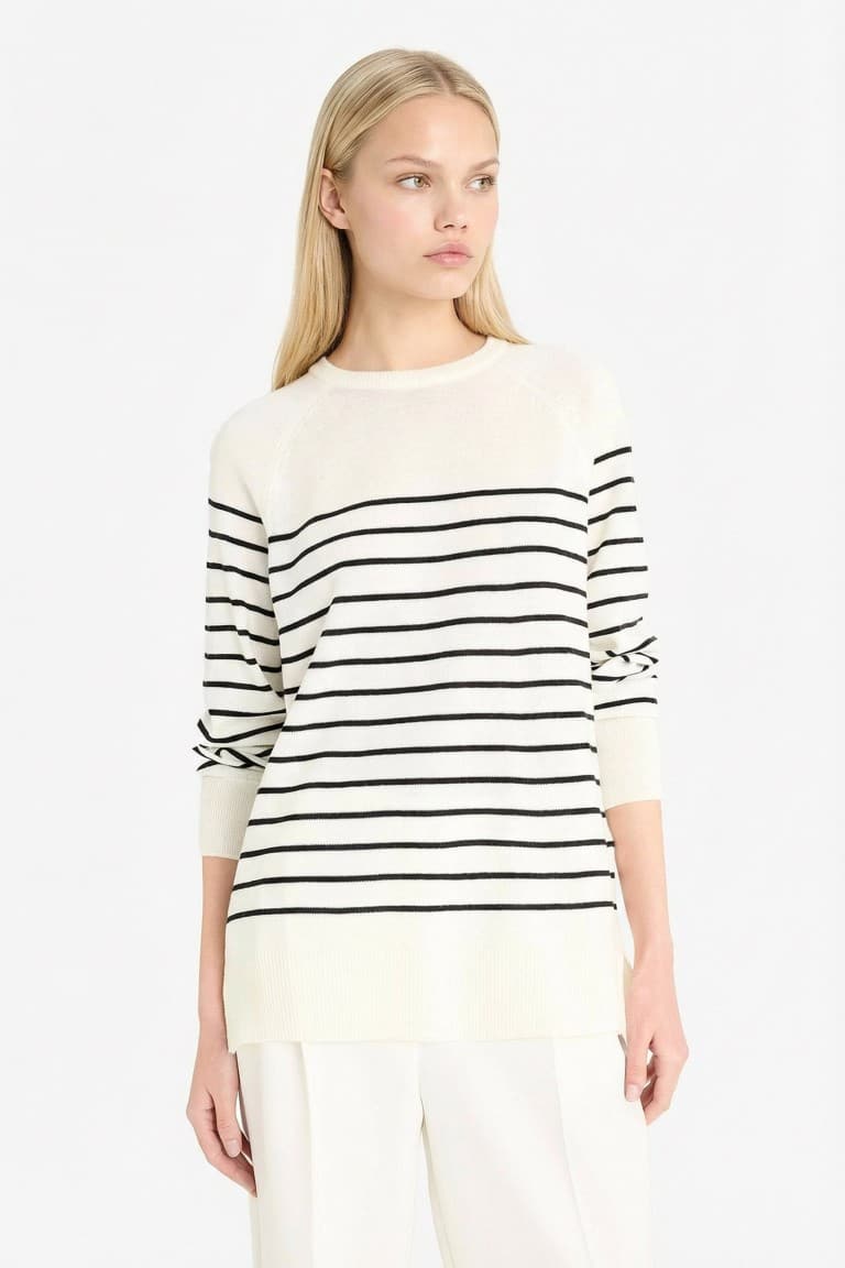 Regular Fit Crew Neck Striped Knit Sweater