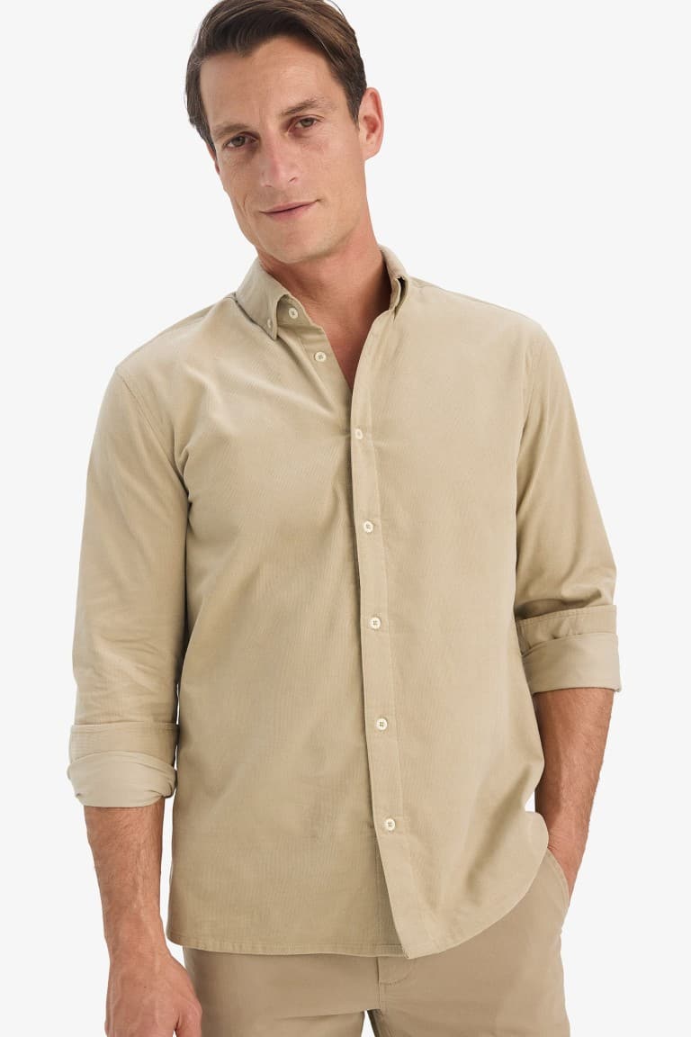 Regular Fit Polo Collar Corduroy Long-Sleeve Shirt