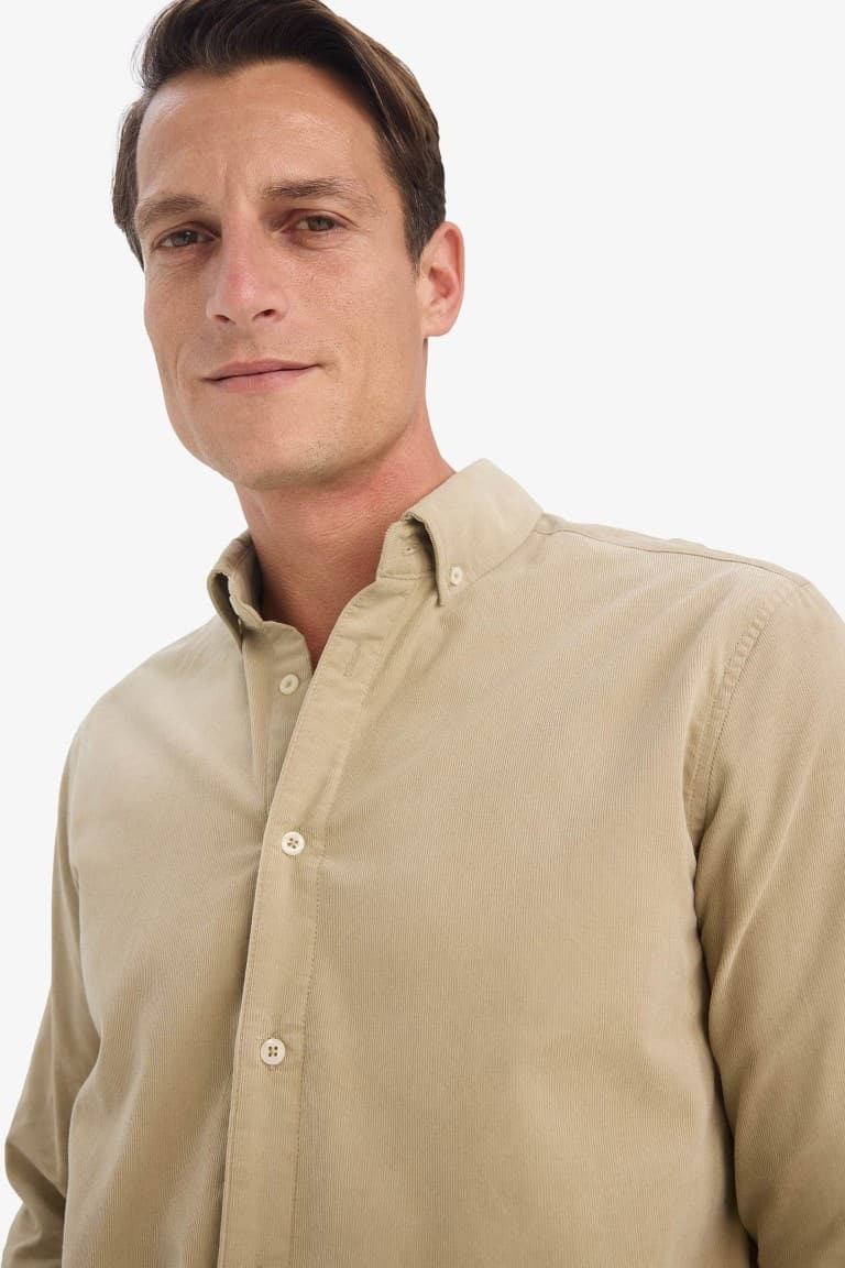 Regular Fit Polo Collar Corduroy Long-Sleeve Shirt
