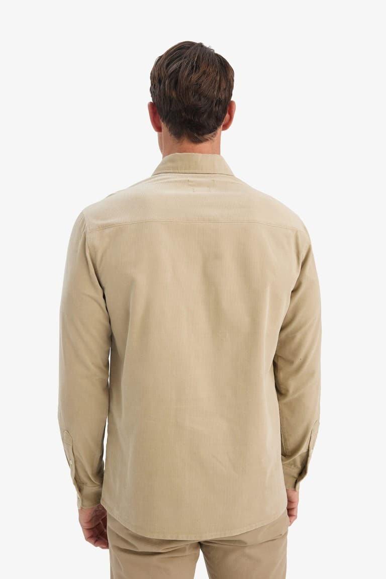 Regular Fit Polo Collar Corduroy Long-Sleeve Shirt